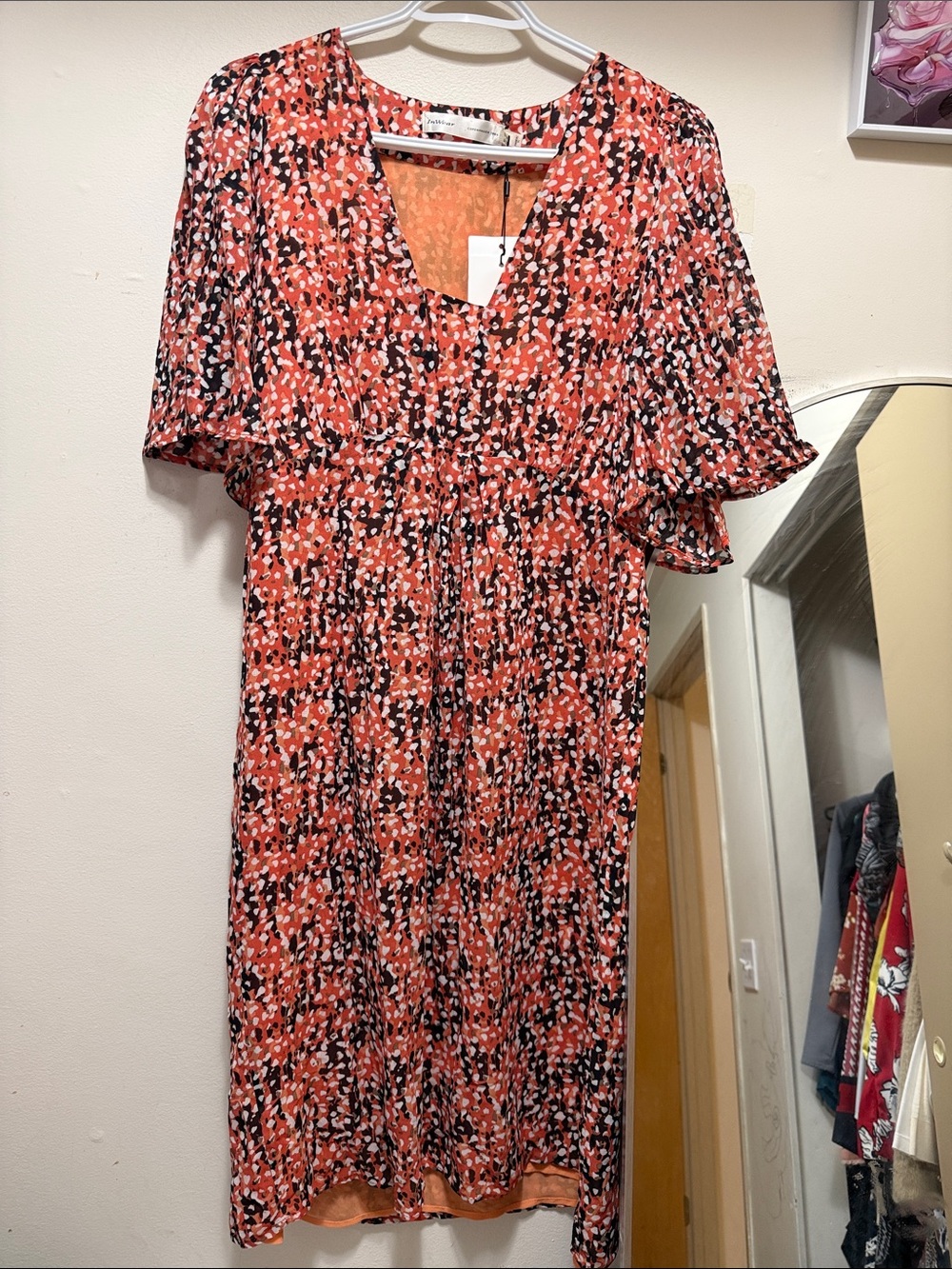 Coral Floral V-Neck Midi Dress by